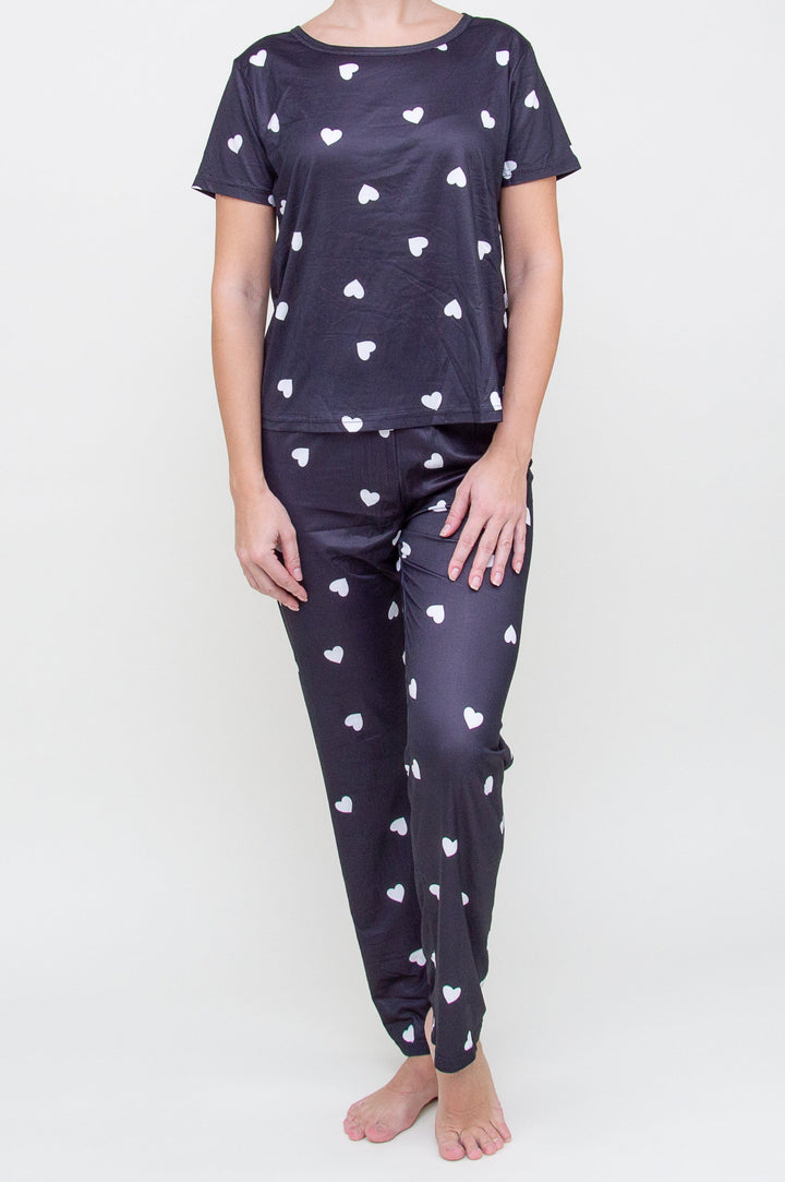 Pižama "Heart Print Long Black"