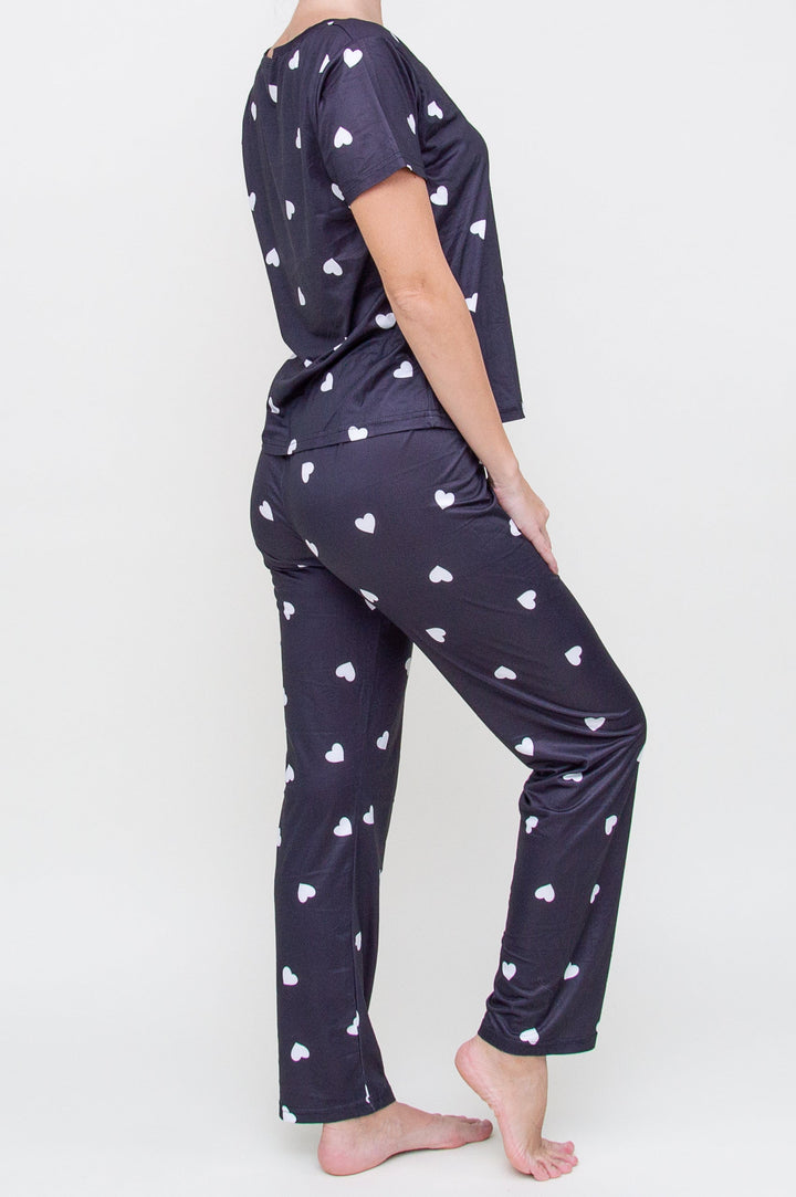 Pižama "Heart Print Long Black"