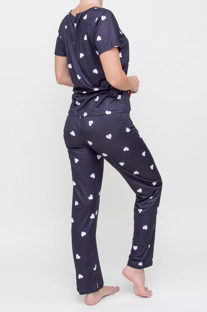 Pižama "Heart Print Long Black"
