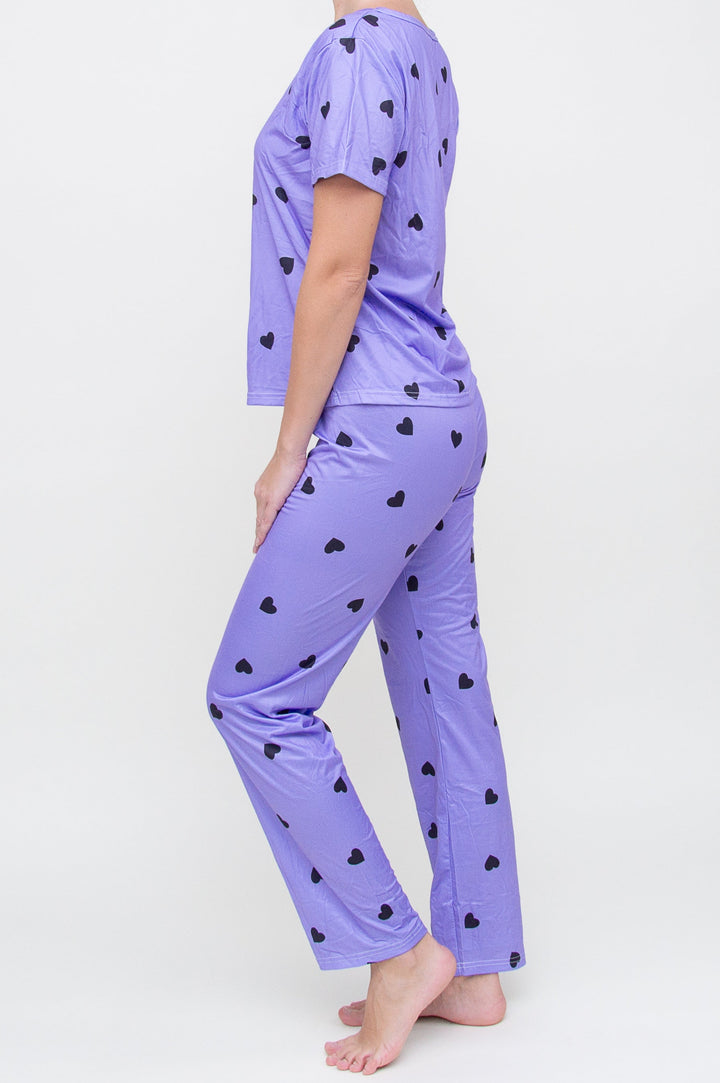 Pižama "Heart Print Long Purple"