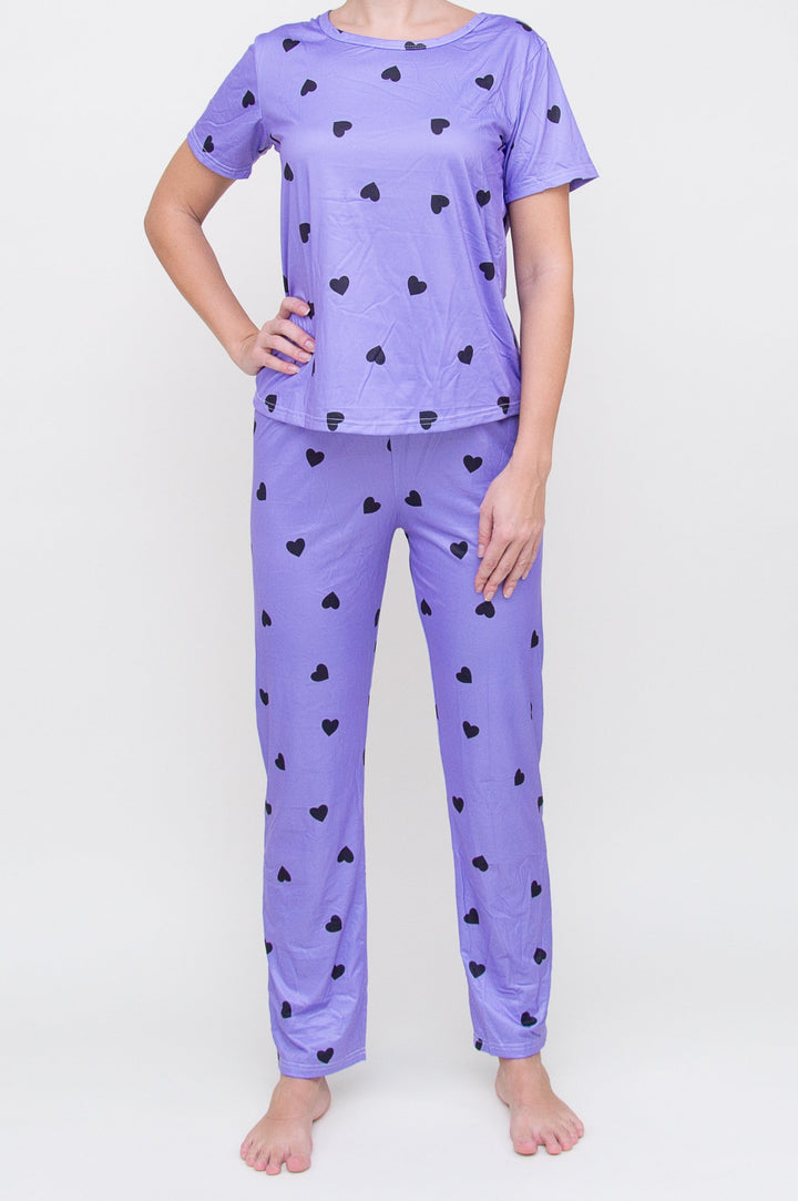 Pižama "Heart Print Long Purple"