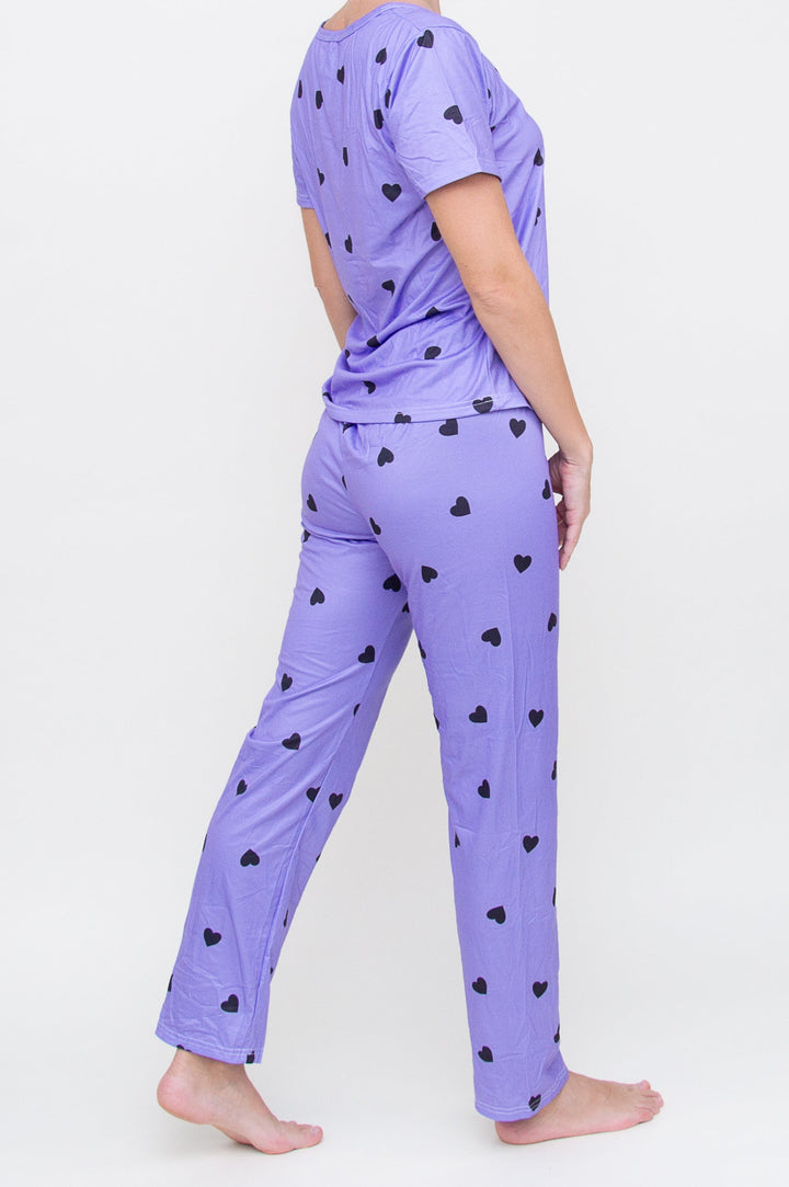 Pižama "Heart Print Long Purple"